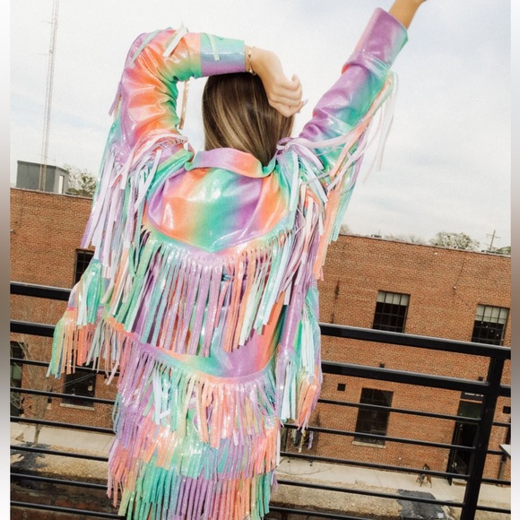 Queen of Sparkles Rainbow Fringe Blazer NWOT - Picture 3 of 9